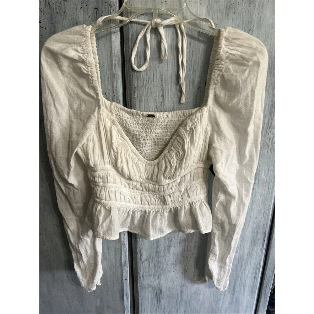 Free people baby doll Top Ruched Cropped Y2K White Sm